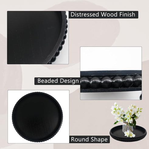 Hodeframe 12in Countertop Coffee Table Tray : Decorative Tray Ottoman Black Round Wood for Coffee Table Decor,Candle