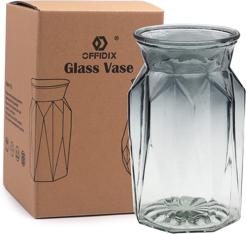 OFFIDIX Glass Vase, Geometric Faceted Design Flower Vase for Weddings, Events, and Home Decor Arrangements.