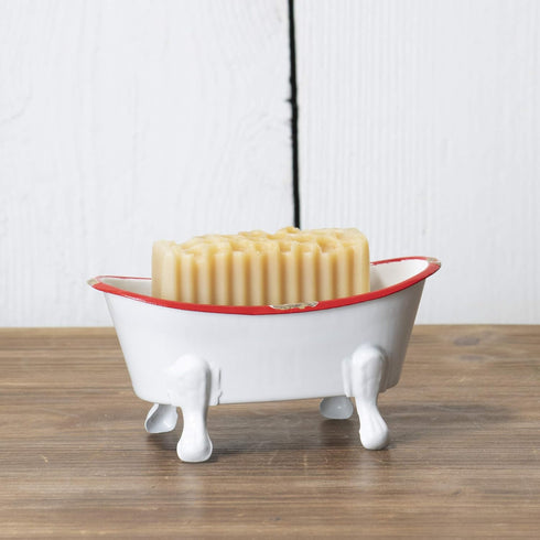 Foreside Home & Garden Red Rim White Enamel Soap Dish - Bathtub