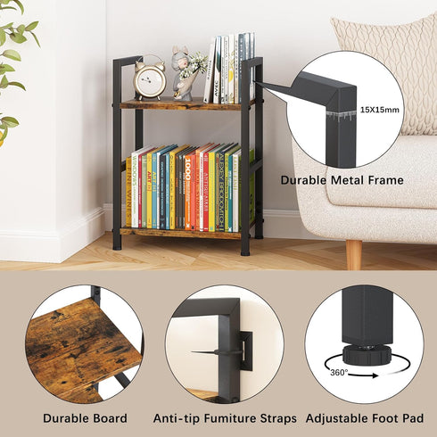 Katrawu 2 Assembly(2 Small Bookshelf for Small Space, Tier Industrial Bookcase,Narrow Book Case Storage Organizer Book
