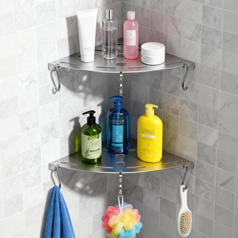 Generic 2 Pack 304 6 40 lbs Corner Shower Shelves, Stainless Steel Corner Shelf Bathroom with Hooks Heavy Duty, Durable