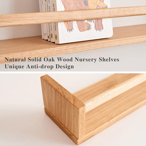 Rack,16 Inch Oak Nursery Shelves, Natural Wood Nursery Floating Shelves for Wall Mounted, Wall Bookshelf for Bedroom