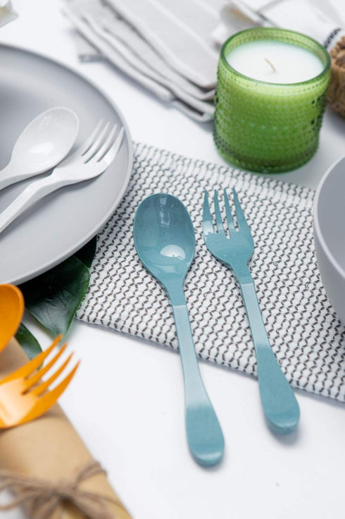 Knork Eco Plant Based Reusable Bamboo Flatware Set, 24 Pack (BLUE)
