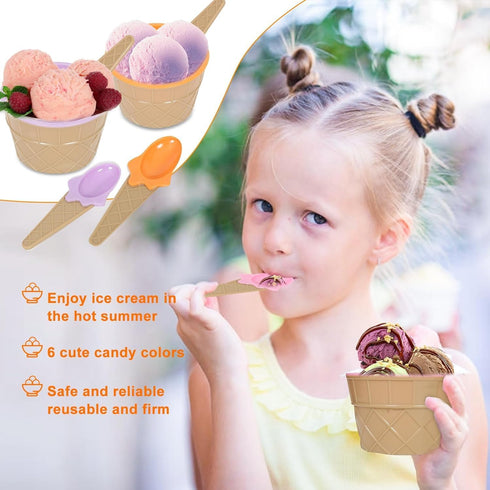 Hbaushun 6 Pack Set Frozen Summer Plastic Ice Cream Bowls with Spoons,Reusable Plastic ice Cream Cups,Cartoon Candy
