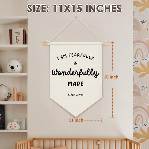 Wheatwin 15x11 Inch Christian Nursery Decor, I Am Fearfully and Wonderfully Made Wall Hanging Pennant Flag Banner