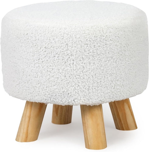 Homebeez Round Ottoman Stool Fabric Foot Rest, Faux Fur Small Footstool with