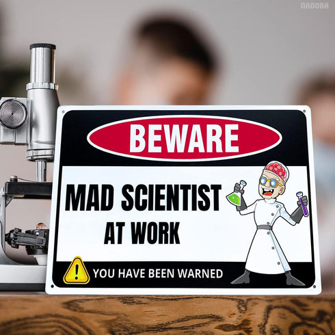 Mad Scientist at Work Tin Sign - Funny Science Wall Decor, Metal Posters for Classroom, Gifts for Adults
