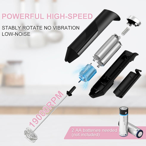 Double Whisk Milk Frother, Handheld Electric Blender Stick, Battery Operated Foam Maker for Coffee and Hot Chocolate