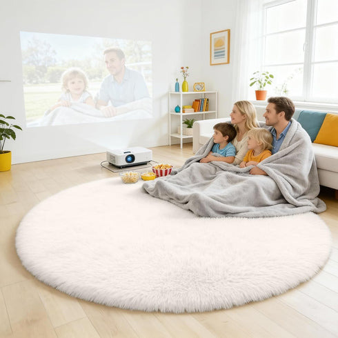 5 OLANLY Ivory Round Rugs for Bedroom - Machine Washable, ft Circle Area Rugs for Living Room, Soft and Fluffy Shaggy
