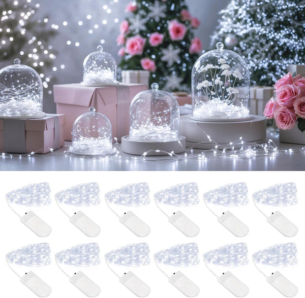 inpmrl 12 Pack LED Fairy Lights, 7ft 20 LED Battery Operated Silver Wire