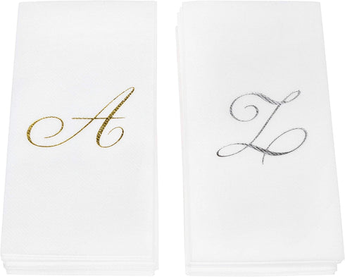 15.5 12 50 Count AH AMERICAN HOMESTEAD Disposable Napkins - Silver Monogram Guest Towel Napkins, Quilted Cloth-Like