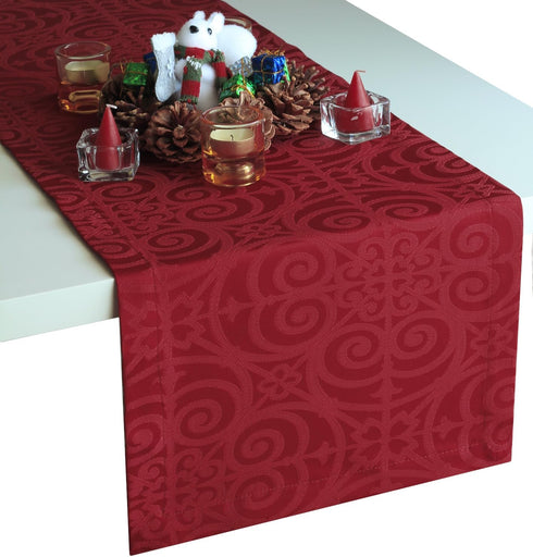 Akutana Red Table Runner 120 inch, Cranberry Damask Dresser Scarf, Outdoor Coffee Table