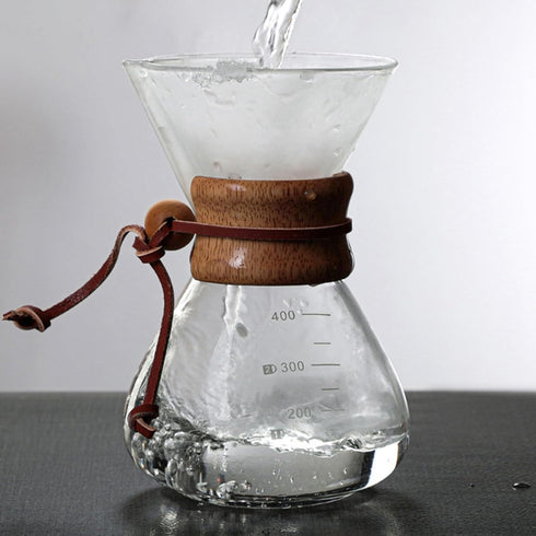Pour Over Coffee Maker, 400ml Double Filter Wooden Sleeve Brewer for Home Cafe Parties