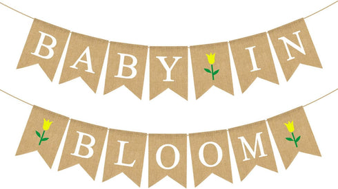 Jute Burlap Baby In Bloom Banner with Flower Spring Theme for Boy Girl Baby Shower Garland Decoration