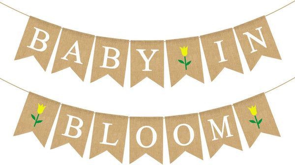 Jute Burlap Baby In Bloom Banner with Flower Spring Theme for Boy Girl Baby Shower Garland Decoration