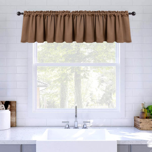 MIULEE Mocha Blackout Valance Thermal Insulated Rod Pocket Window Treatment Tiers Short Curtain 52 x 18 Inches 1 Panel,