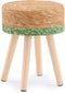 Handwoven Outdoor Ottoman, Water Hyacinth Pouf Round Patio Footstool with Wood Legs,