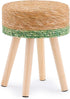 Handwoven Outdoor Ottoman, Water Hyacinth Pouf Round Patio Footstool with Wood Legs,