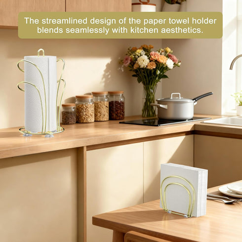 Countertop, 4 Set, SZQINJI Paper Towel Holder Gold Paper Towel Roll Holder with Weighted Base Suction Cups and Paper