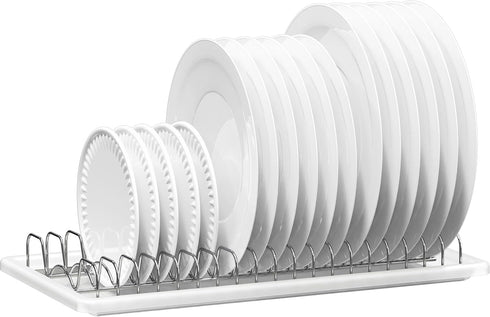 Simple Houseware Chrome Stainless Steel Plate Drying Rack with Drainboard