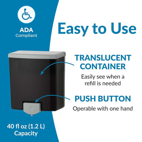 Bobrick B-40 Manual Wall-Mounted Soap Dispenser - 40 fl oz Capacity, ADA Compliant