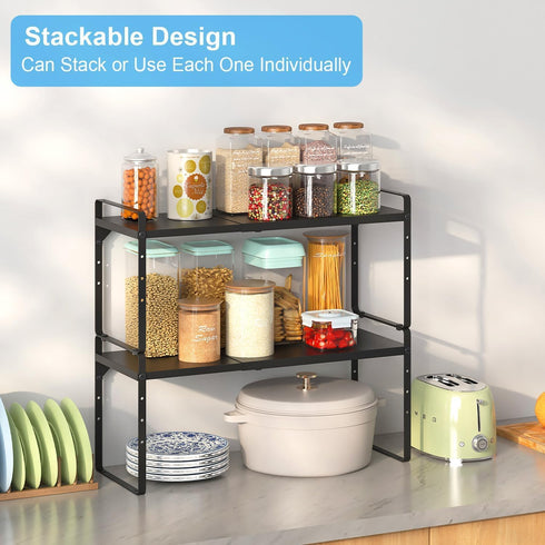 X-cosrack Set 2 Countertop Counter 30 LBS 13.8" 21.6" of Expandable Cabinet Shelf Organizer, Stackable Kitchen Shelves
