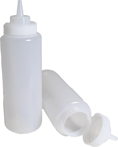 Set of 3, 32 Oz. Large Clear Squeeze Bottle, Open-tip, Wide Screw-on Spout, Durable Polyethylene Plastic