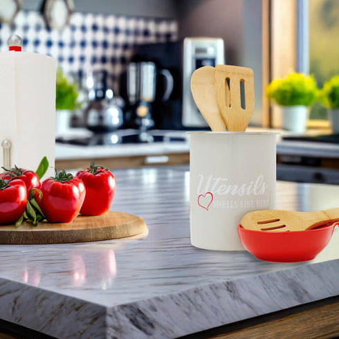 Home Basics Large Metal Kitchen Utensil Holder for Countertop, 6.25" Farmhouse Cooking Utensil Crock Tool Organizer