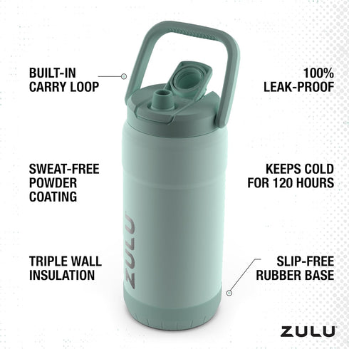 ZULU Goals 64oz & 101oz Vacuum Insulated Stainless Steel Water Bottle | Reusable Jug Thermoses with Carry Handle