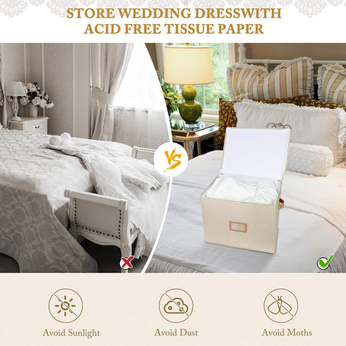 Wedding Dress Storage Box - Preservation Box with Lid, Foldable Acid-Free Organizer with Gloves and Acid-Free Paper,