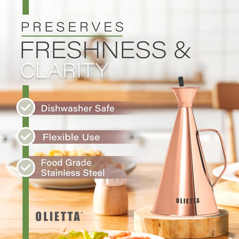 17 oz 500ML 0.5 Olietta Olive Oil Dispenser Bottle Gold Stainless Steel Non Drip Leak Proof No Mess Vinegar Pourer