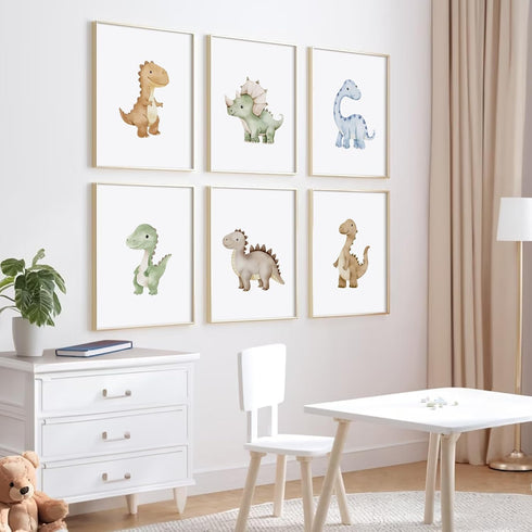 SYYANKK 8x10 Inch Set 6 Dinosaur Nursery Wall Art Kids Canvas Poster Boys Room Wall Decor Watercolor Dino Wall Art