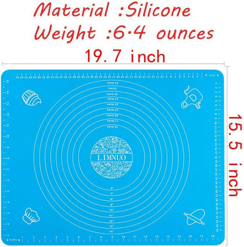 LIMNUO Silicone Baking Mat - Extra Thick Large Non Stick Pastry Mat Sheet for Dough, Blue, M-16''(W)*20''(L)
