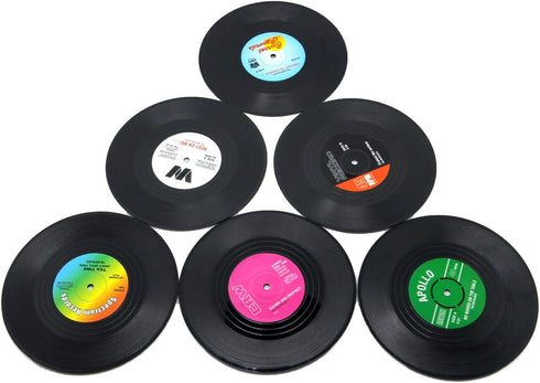 Coaster Vinyl Record Disk Coasters for Drinks, Tabletop Protection, Prevents Furniture Damage (6 PCS)