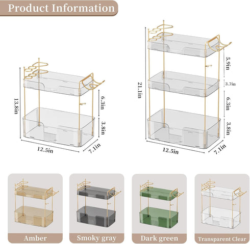 3 Countertop Akinbas Tier Bathroom Organizer Makeup Perfume Tray Skincare Organizer Comes with Hair Dryer Rack
