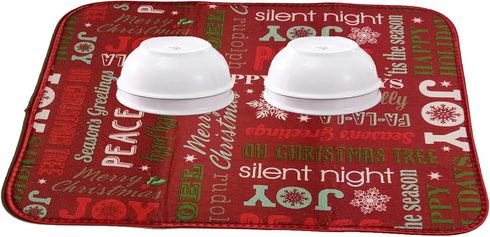 Christmas Holiday Typography Print Kitchen Microfiber Dish Drying Mat, 16 x 18 Inches