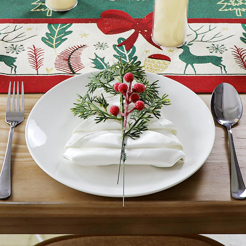 Kunjocy 40PCS Christmas Artificial Pine Branches Frosted Berry Stems Fake Evergreen Norfolk Cypress Sprigs Holly