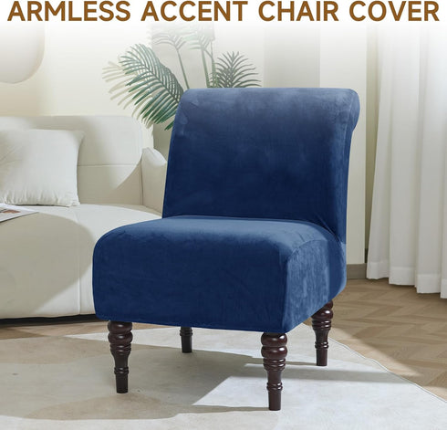 XIAROGEE Armless Armless 1) Velvet Accent Chair Cover, Soft Stretch Accent Chair Slipcovers Without Arms Removable