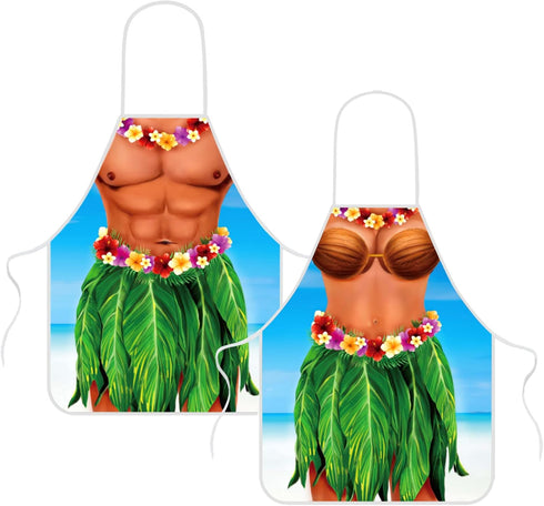 Hillban 2 Pack Funny Creative Cooking Couples Apron with Adjustable Waist Ties Muscle Man Bikini Girl
