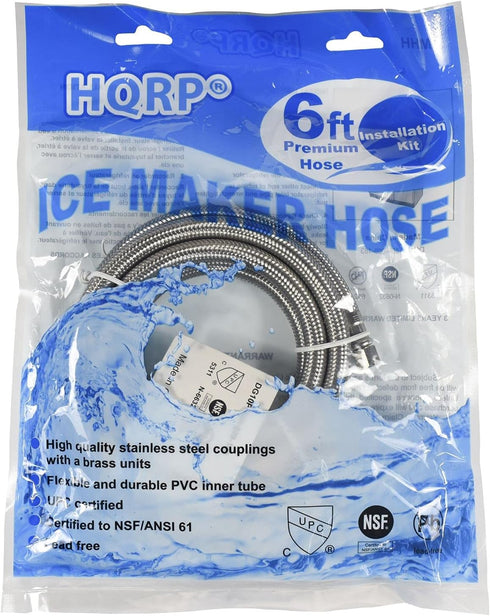 HQRP 2-Pack Universal Premium Braided Stainless Steel Refrigerators/Ice Makers Hoses, 6-Foot