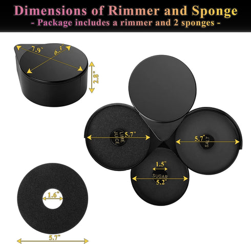 Margarita Salt Rimmer Set, 3-Tier Glass Rimmer with 2 Sponges, Bar Salt and Sugar Rimmer for Cocktails