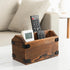 Brown Torched Wood Remote Control Organizer, Two Compartment Holder for TV, Game Consoles, Cell Phone, Kitchen