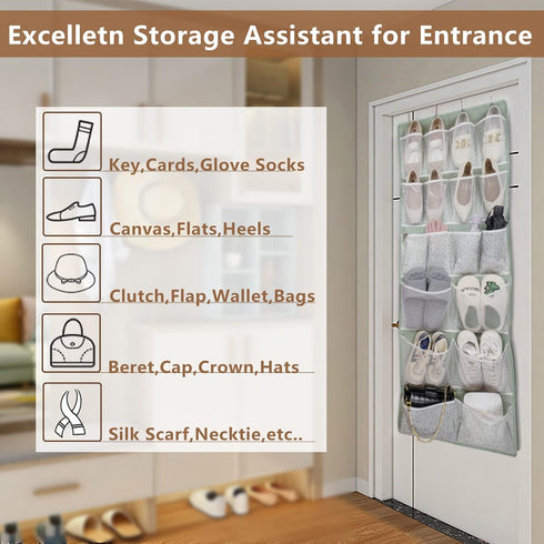 18 Pockets Over the Door Storage Organizer, 2 Pack Hanging Shelf with 4 Hooks for Toddler Clothes, Accessories,