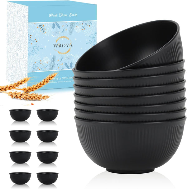 Wheat Straw Bowl Set of 8, Unbreakable 26 OZ Cereal Bowls, Microwave & Dishwasher Safe, Kids Bowls for Salad, Snack
