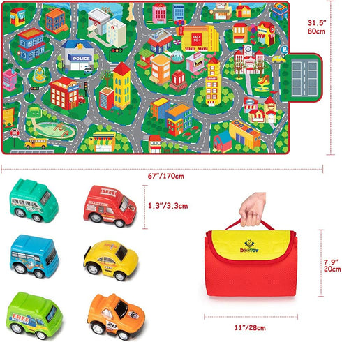 31.5"X67" 6 beetoy Car Rug, Play Mat with Roads for Kids - Portable, Anti-Slip, Educational City Life Traffic Carpet