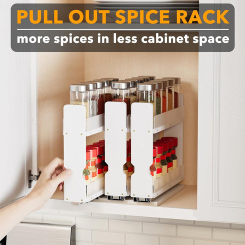 7.6" 3 Drawers(2" 2-Tier, SpaceAid Bamboo Pull Out Spice Rack Organizer for Cabinet, Heavy Duty Slide Out Seasoning