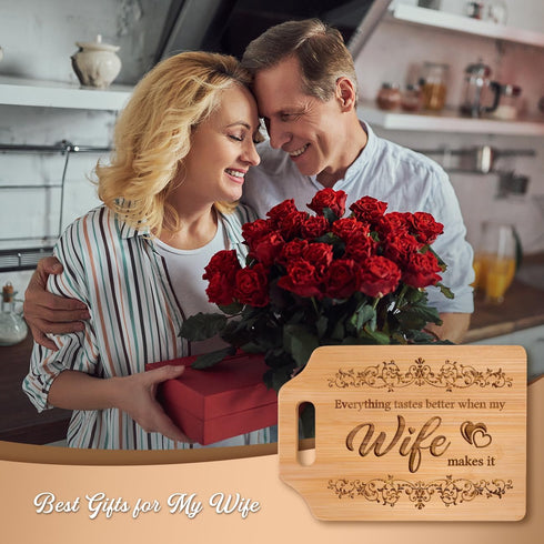 Engraved Bamboo Cutting Board - Wife Birthday Gift Ideas, Kitchen Gifts for Wife, 12.3"L x 8.7"W x 0.4"Th