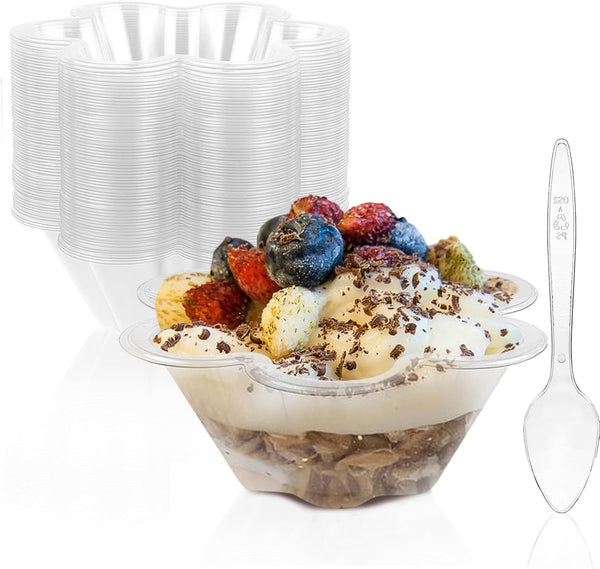 TOFLEN 8 oz Dessert Cups with Spoons, 50 Pack Clear Plastic Small Party Serving Bowls for Sundae, Parfait