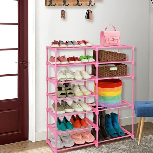 7-Tier 24 -30 Closet LNYZQUS Large Pink Shoe Rack, Pairs Tall Shoe Organizer Shelf, Kids Boots Stand Organizer