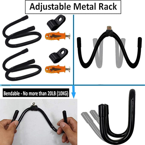 Wall Mount Towel Storage Rack Organizer for Bathroom, Kitchen, Utility Room - Adjustable Metal Hooks - 2/PK (Black)